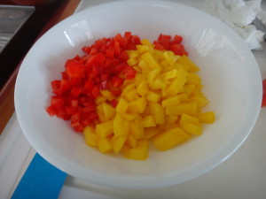 diced pepper and mango